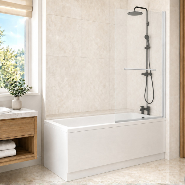 1700 x 700mm Square Bath, Square 800mm Bath Screen with Towel Bar