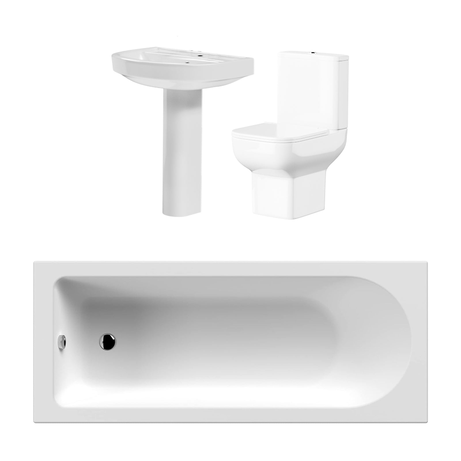 Cobalt 1700mm Bath, Pedestal Basin And WC Toilet 3 Piece Bathroom Suite White