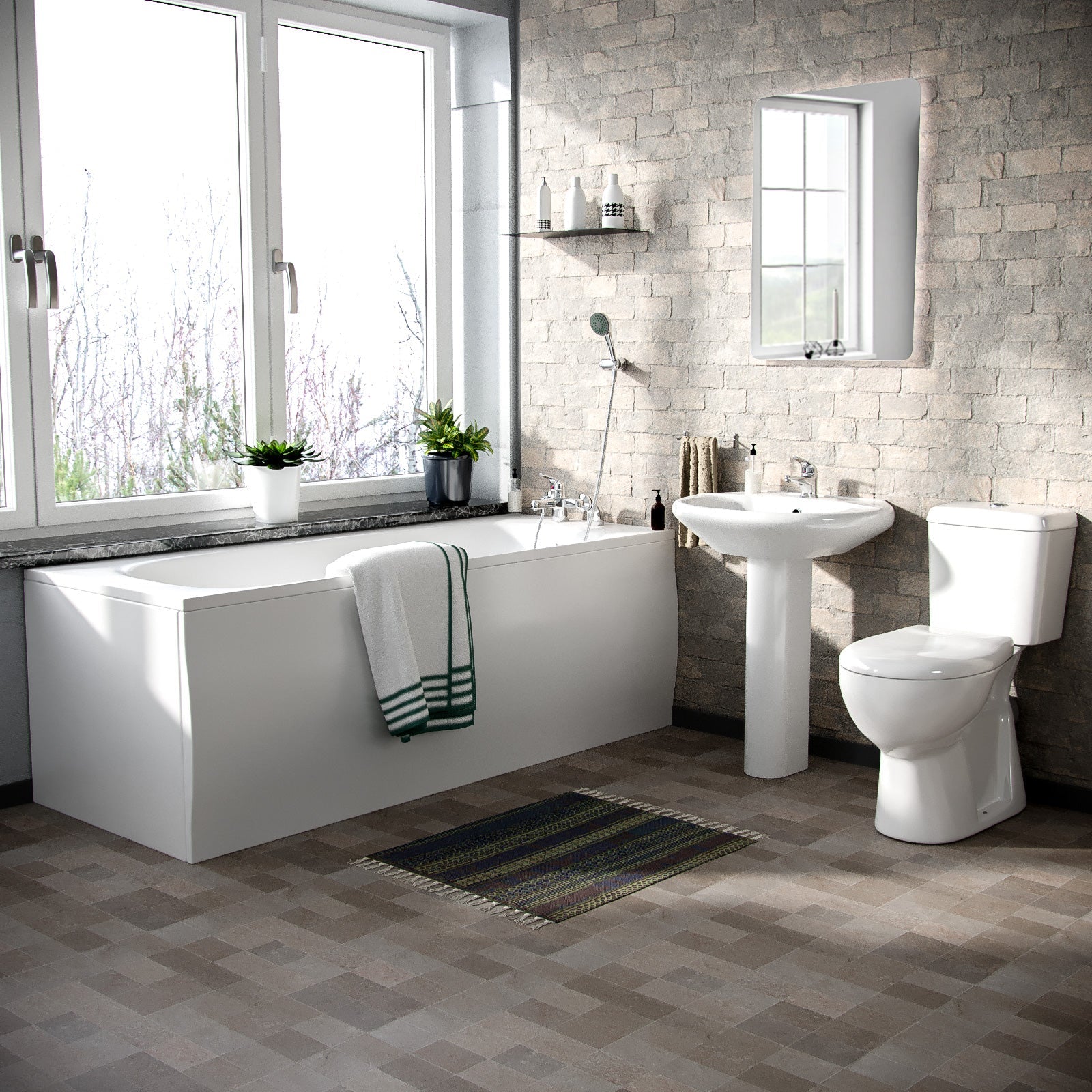 Bath Suite Toilet Basin Round Bath With V Basin and Showers Mixer White