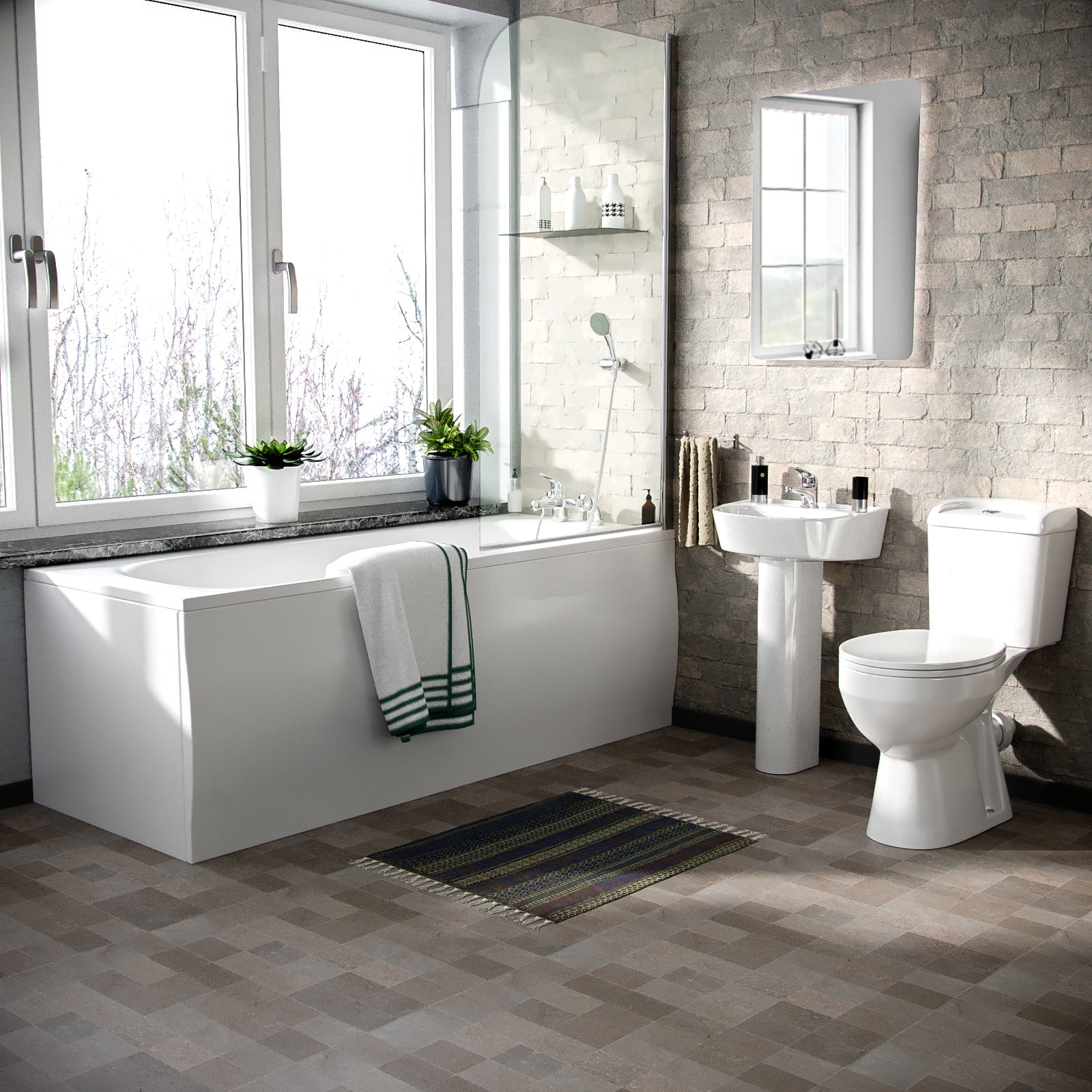 Senore 1700mm Bath and Screen Basin Vanity Unit & Close Coupled Toilet White