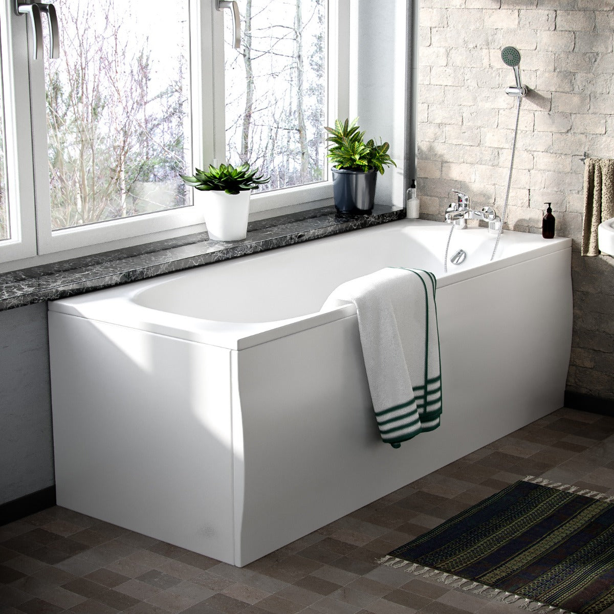 White Pedestal Basin Toilet 1700 Bath Tap and Front Panel Set