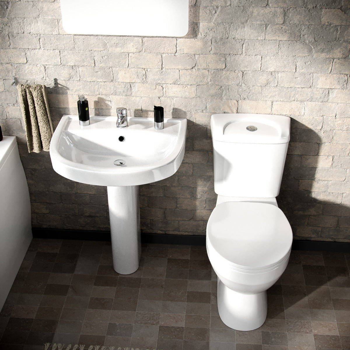 White Pedestal Basin Toilet 1700 Bath Tap and Front Panel Set