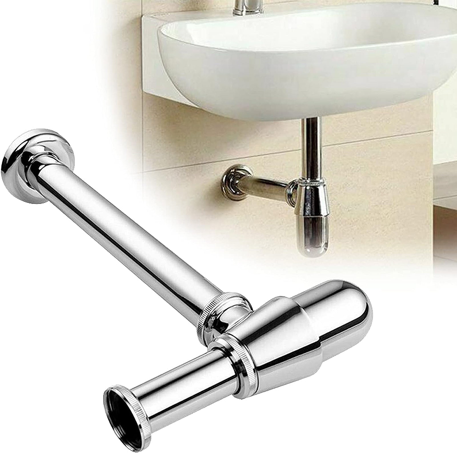 Bathroom Standard Basin Sink Chrome Round Bottle Trap Waste