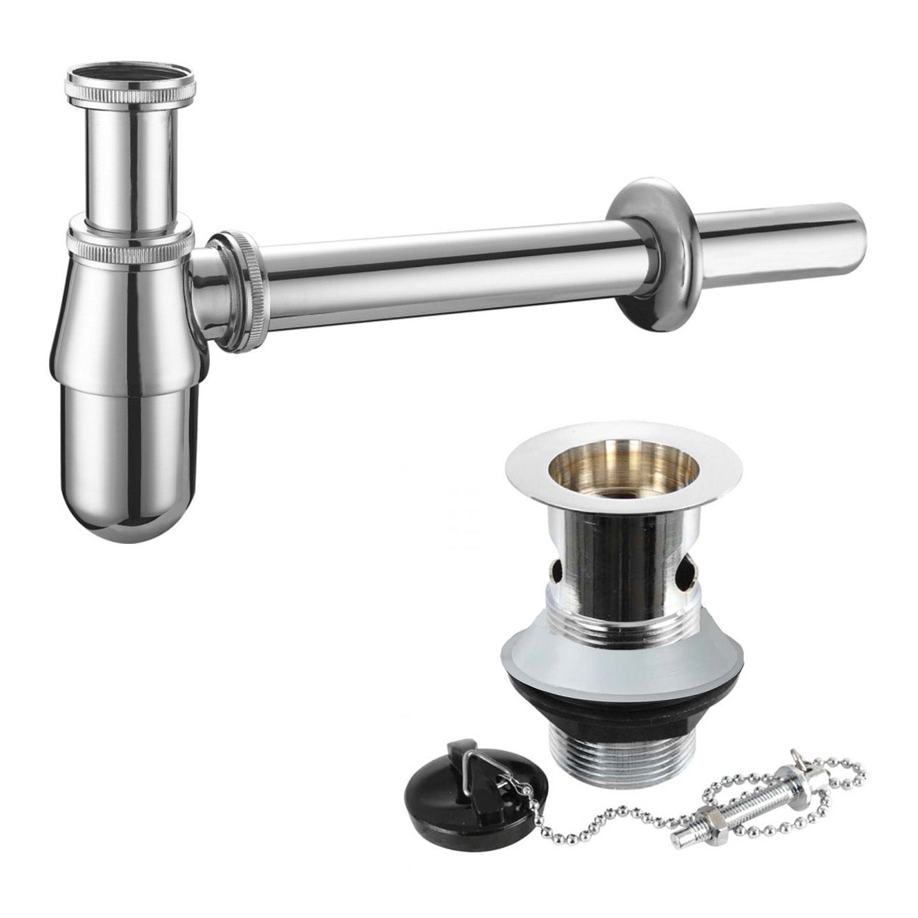 Modern Basin Sink Bottle Trap Waste with Plug, Chain, Slotted Drain Waste Chrome