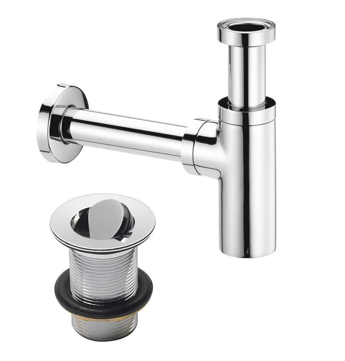 Chrome Bottle Trap and Unslotted Flip Waste for Bathroom Basin Sink