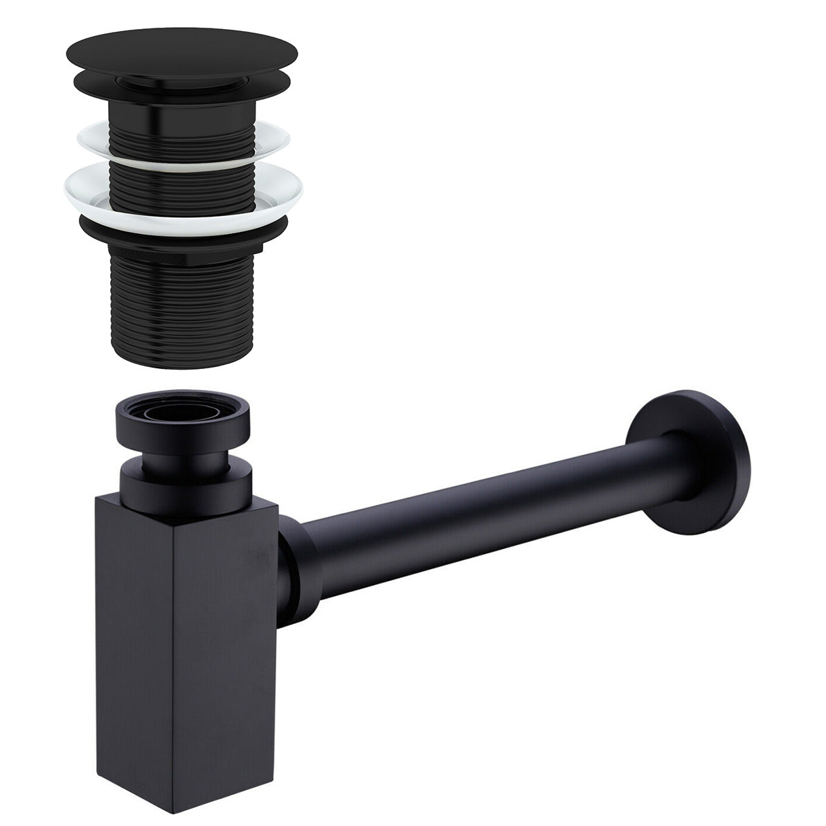 Brays Universal Bathroom Basin Square Bottle Trap & Waste Matte Black