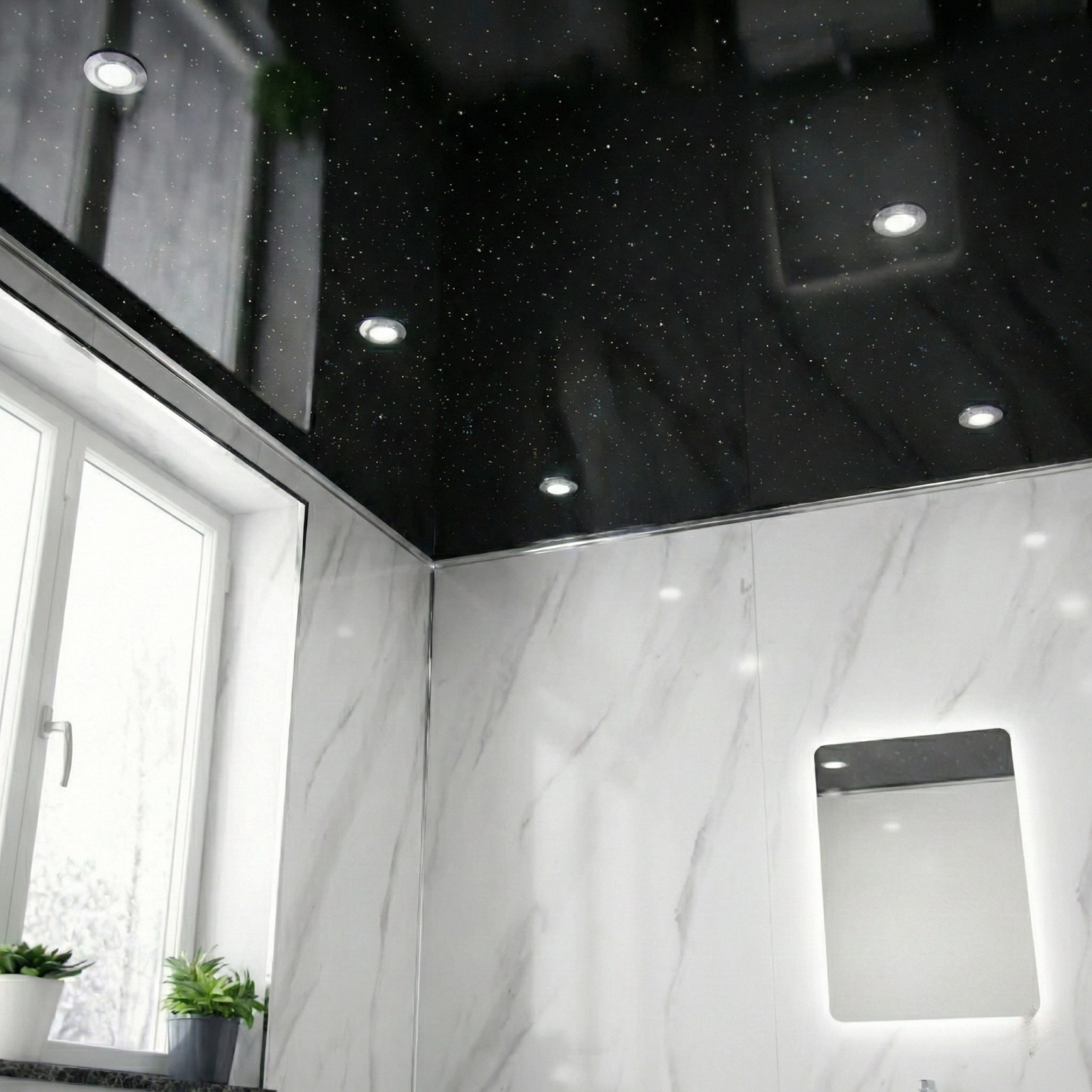 PVC Ceiling Panel/Shower Wall Panel Black Galaxy 250mm X 2700mm X 5mm (Pack Of 4)