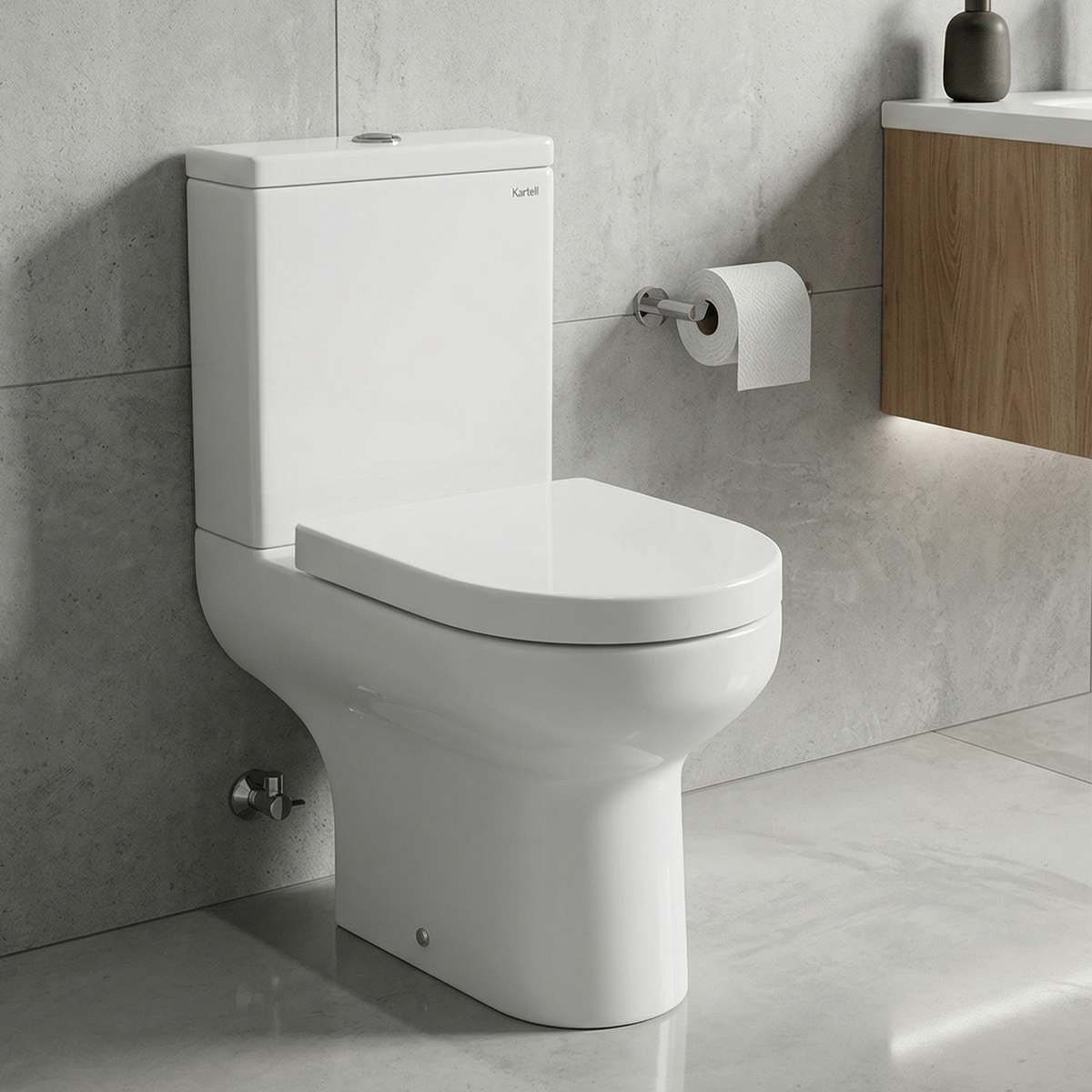 Kartell Bijoux White Rimless Close Coupled D Shape Toilet with Cistern & Soft Close Seat