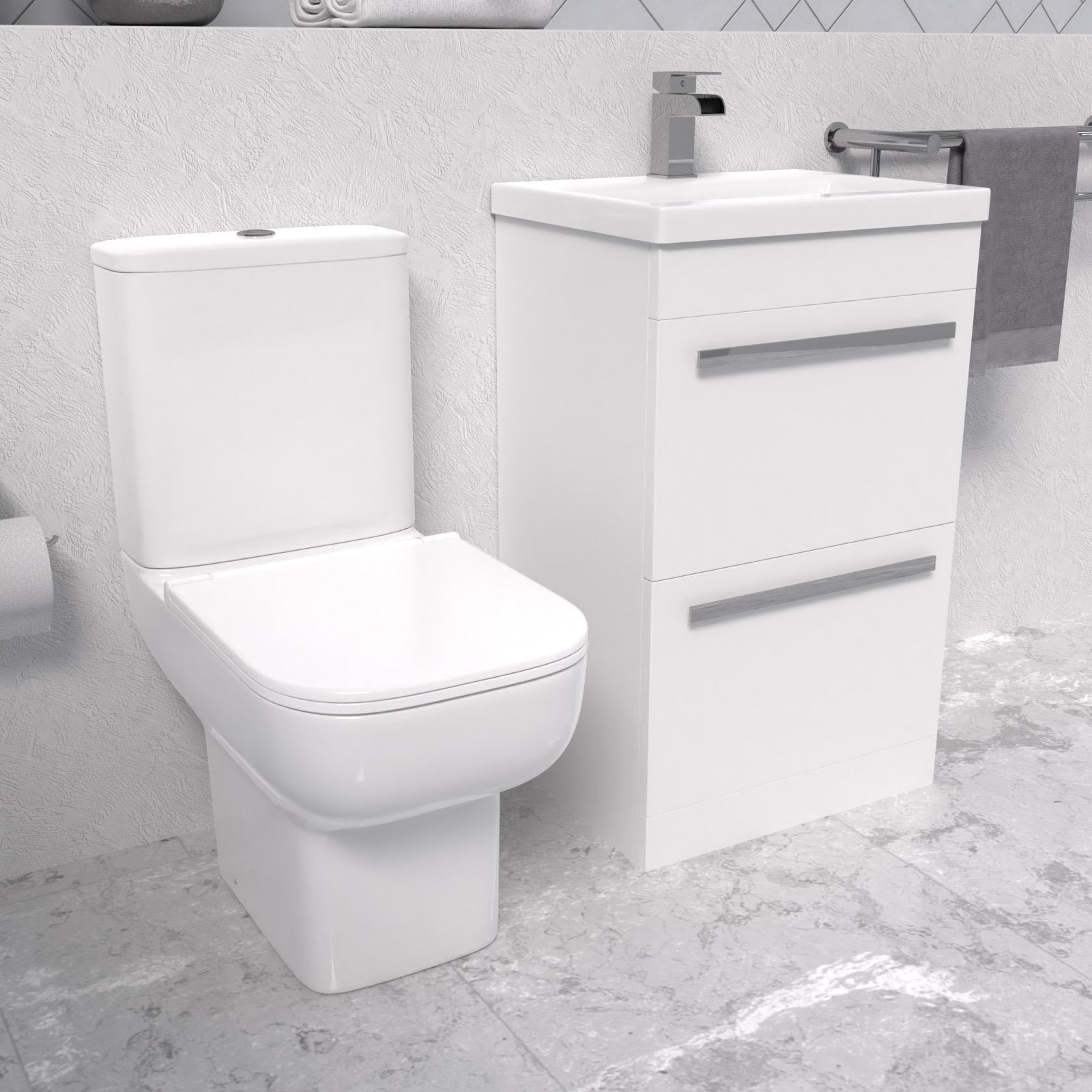 Nanuya White 500mm 2 Drawers Basin Vanity and Close Coupled Toilet