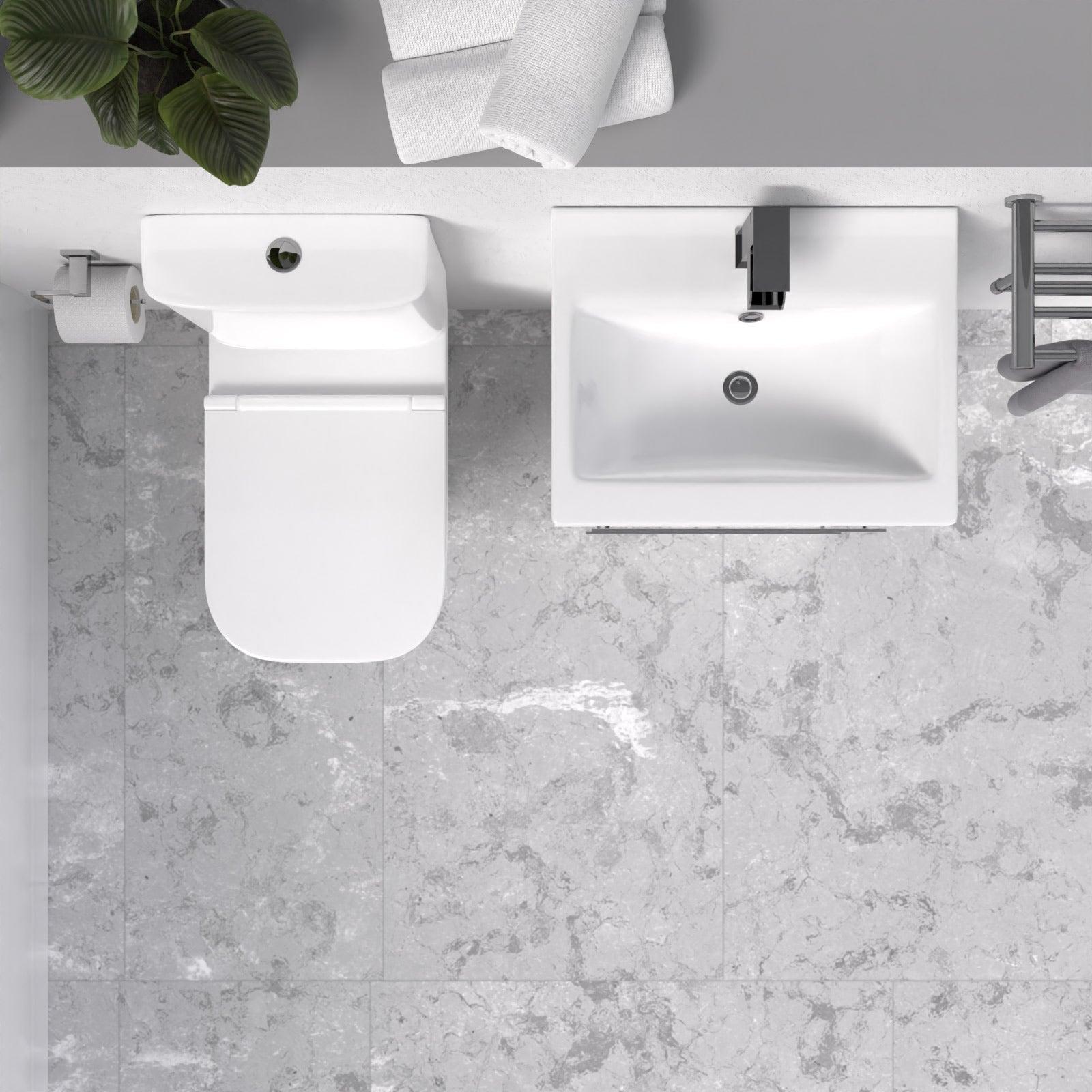 Nanuya White 500mm 2 Drawers Basin Vanity and Close Coupled Toilet