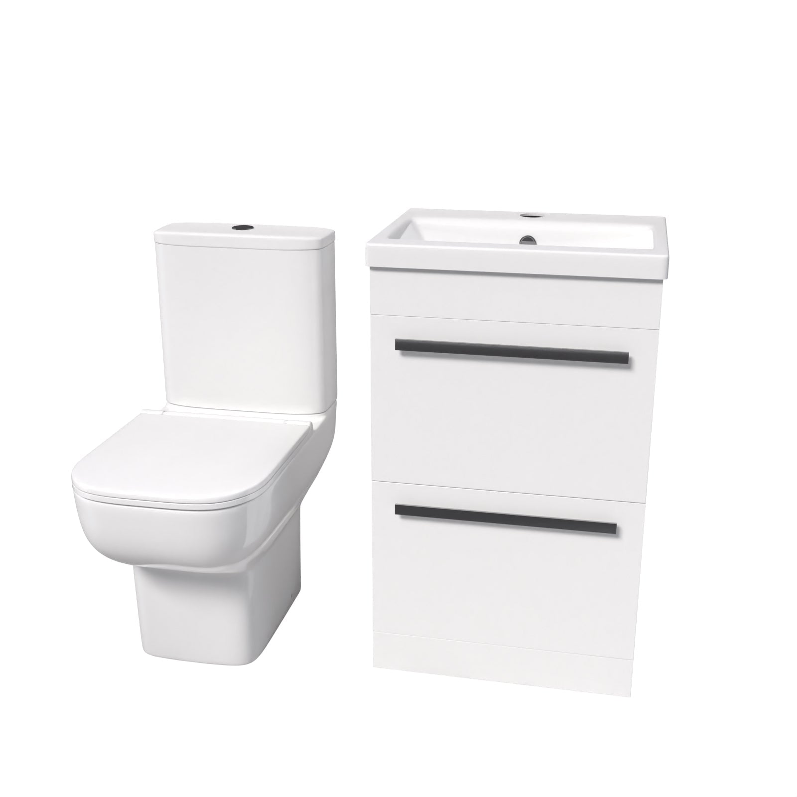 Nanuya White 500mm 2 Drawers Basin Vanity and Close Coupled Toilet