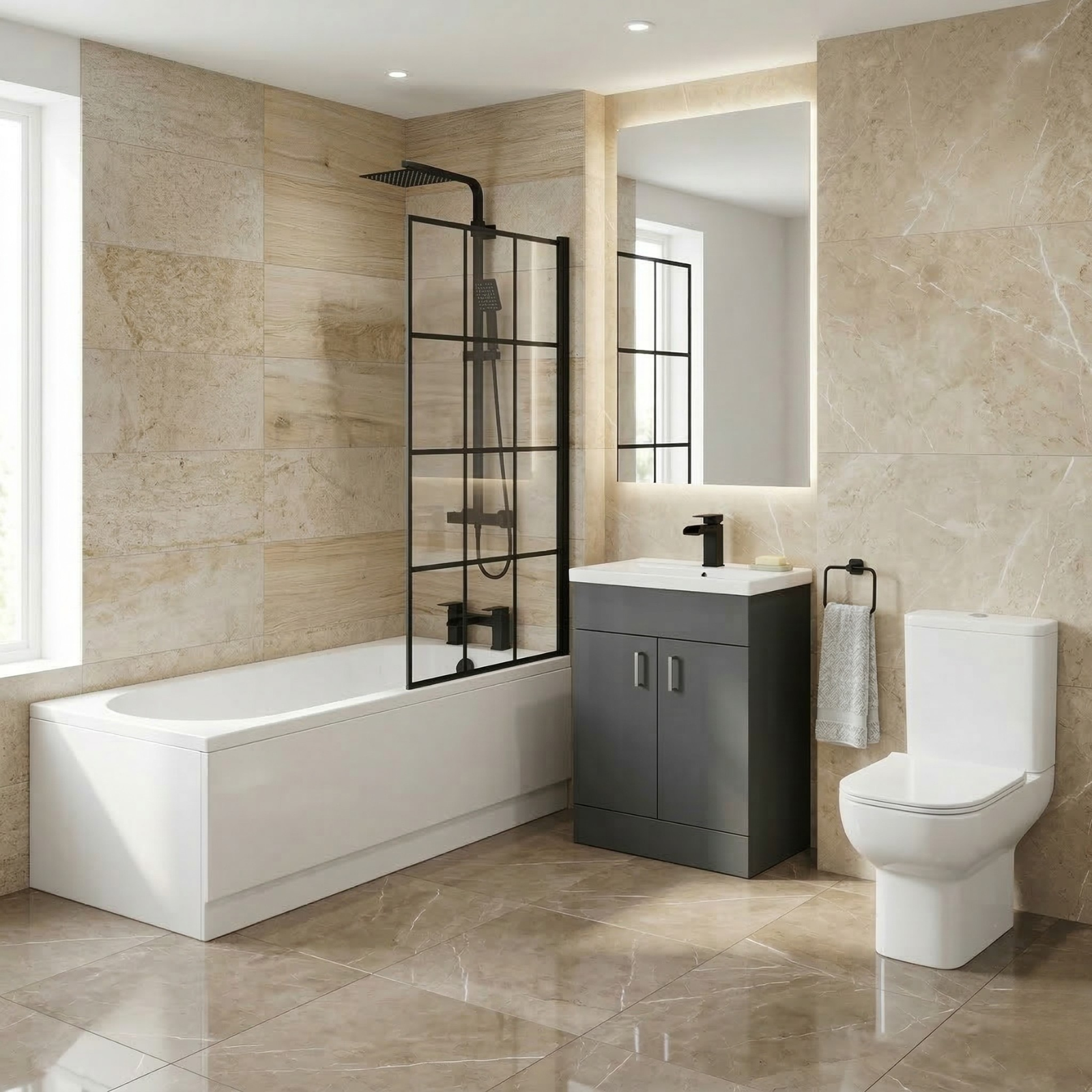 Nanuya Bathtub Shower Dark Grey Basin Vanity Toilet Matte Black Taps