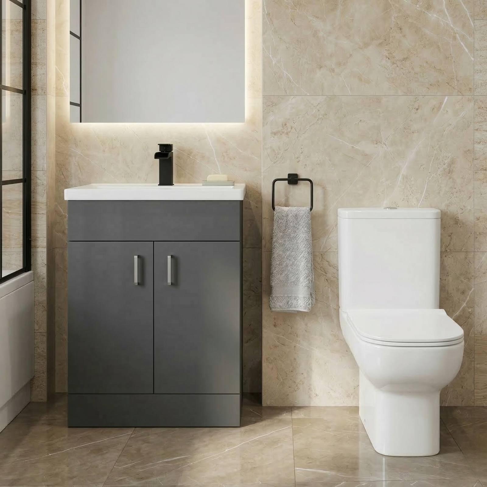 Nanuya Bathtub Shower Anthracite Basin Vanity Toilet Matte Black Taps