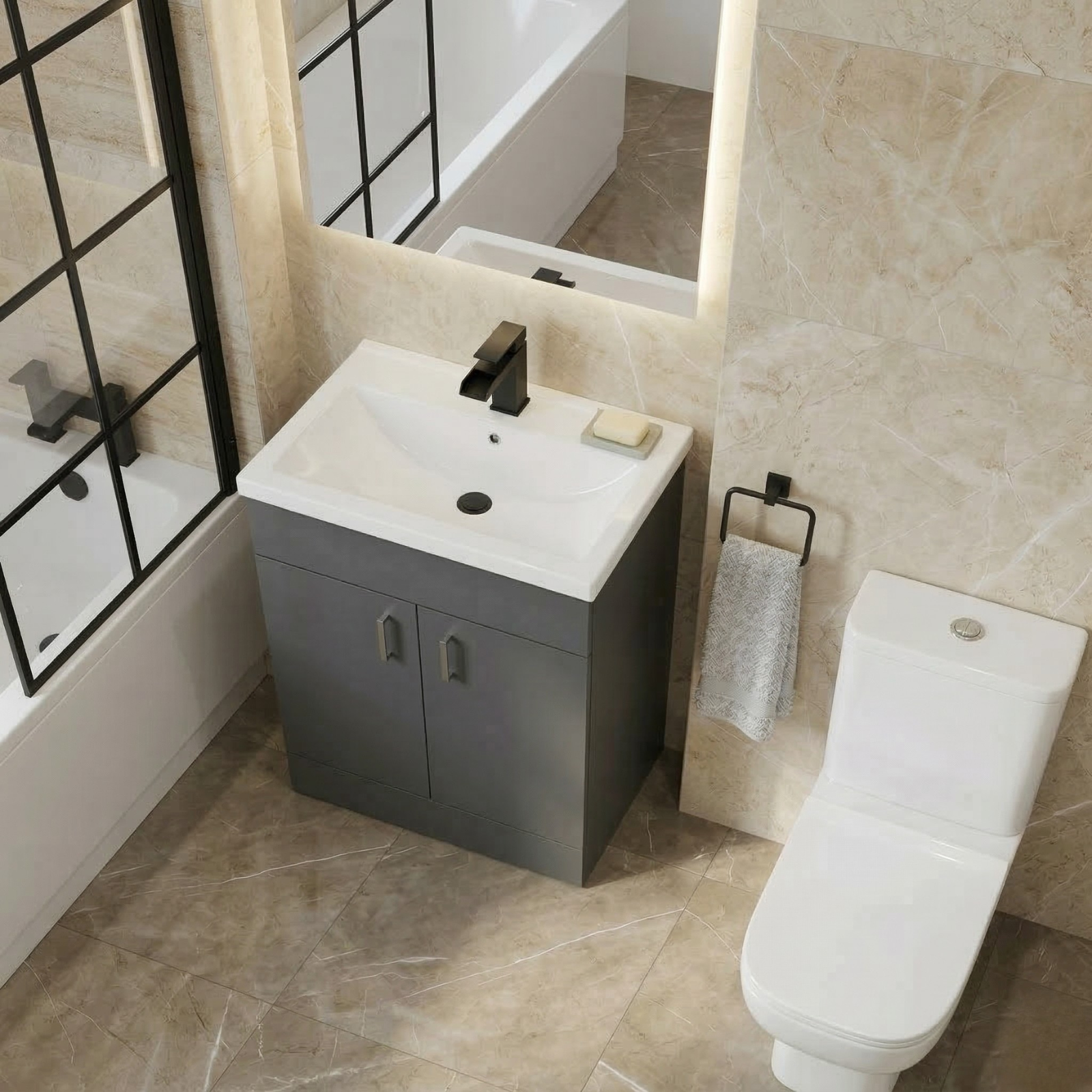 Nanuya Bathtub Shower Anthracite Basin Vanity Toilet Matte Black Taps