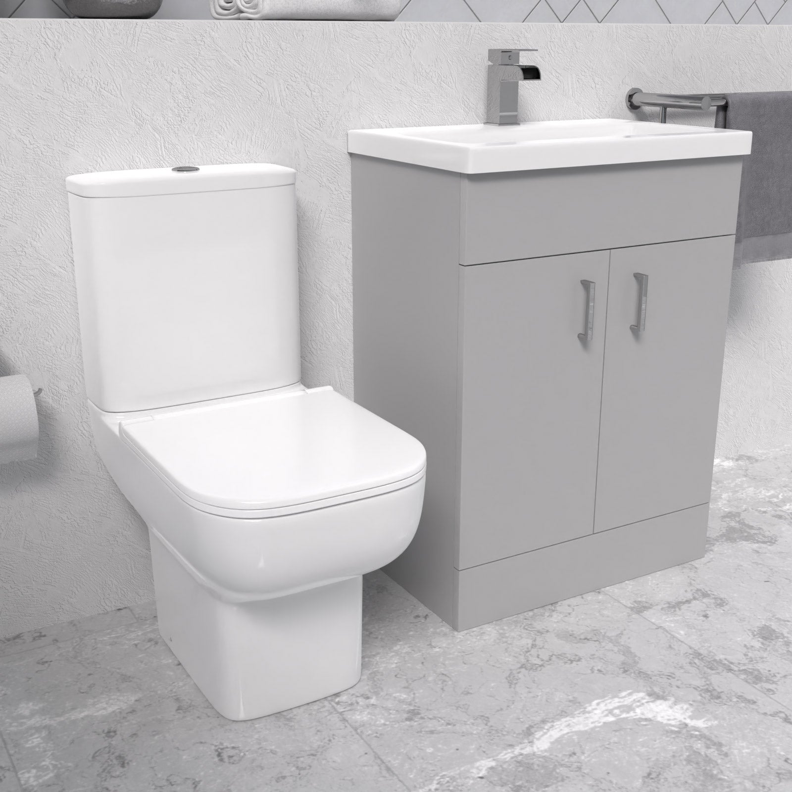 Nanuya 600mm Light Grey Bathroom with Basin Vanity & Close Coupled Toilet