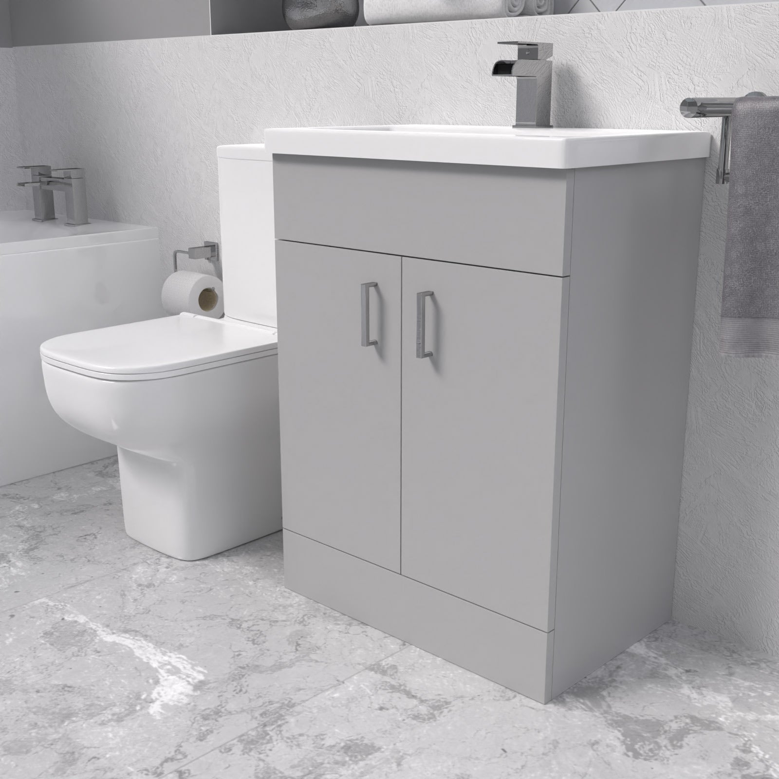 Nanuya 600mm Light Grey Bathroom with Basin Vanity & Close Coupled Toilet