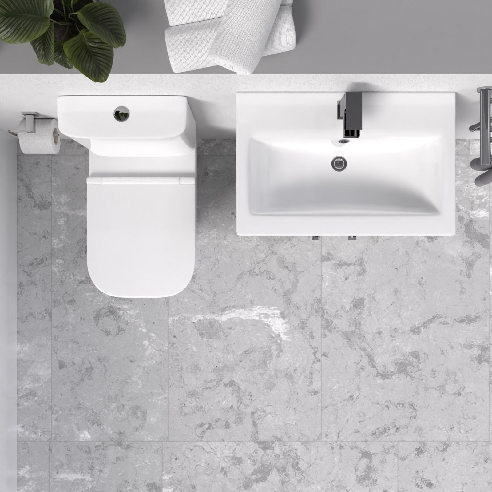 Nanuya 600mm Light Grey Bathroom with Basin Vanity & Close Coupled Toilet