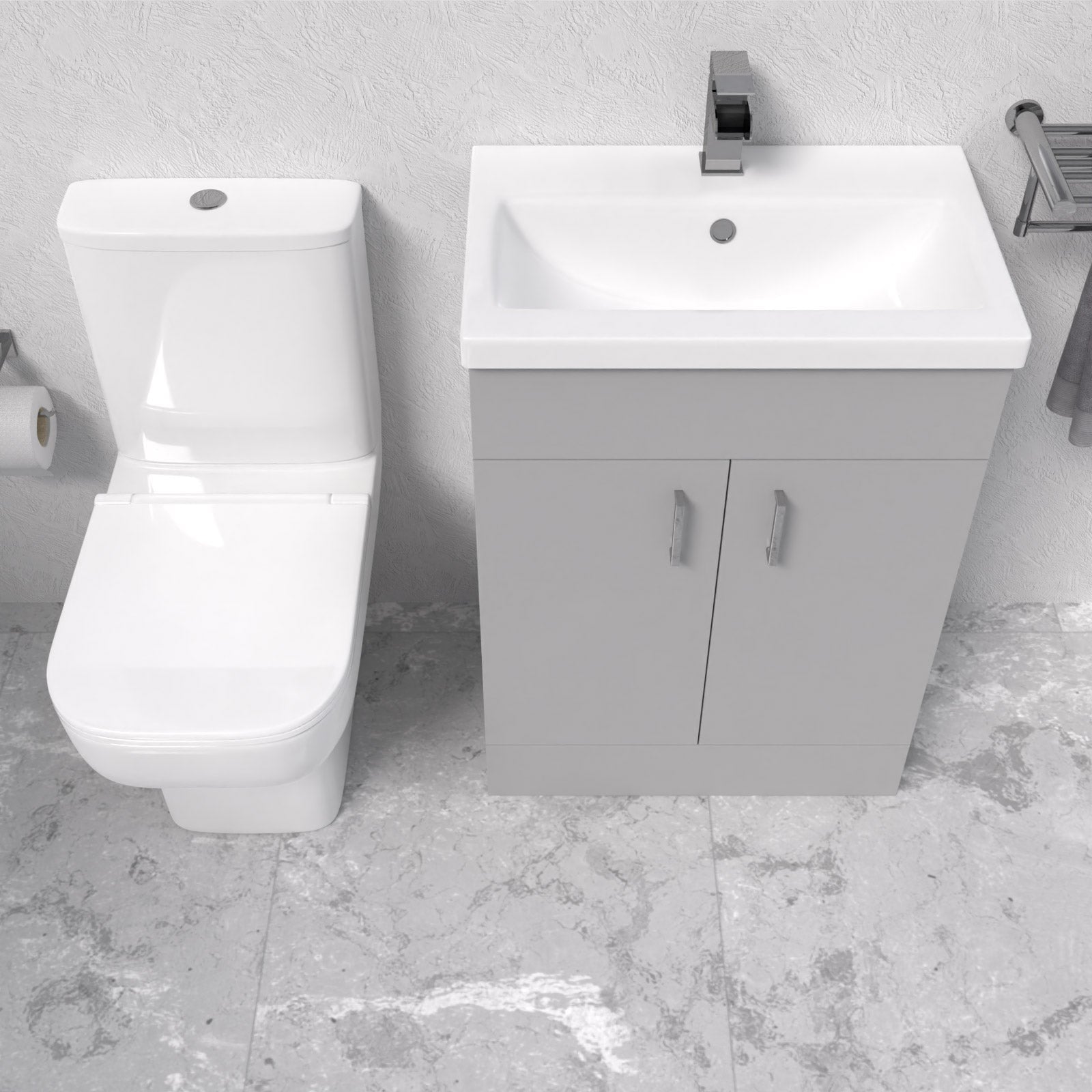 Nanuya 600mm Light Grey Bathroom with Basin Vanity & Close Coupled Toilet