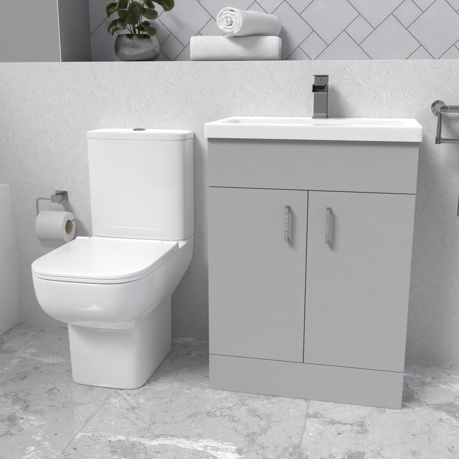 Nanuya 600mm Light Grey Bathroom with Basin Vanity & Close Coupled Toilet