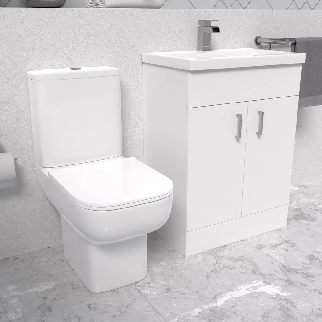 Nanuya 600mm White Bathroom with Basin Vanity & Close Coupled Toilet