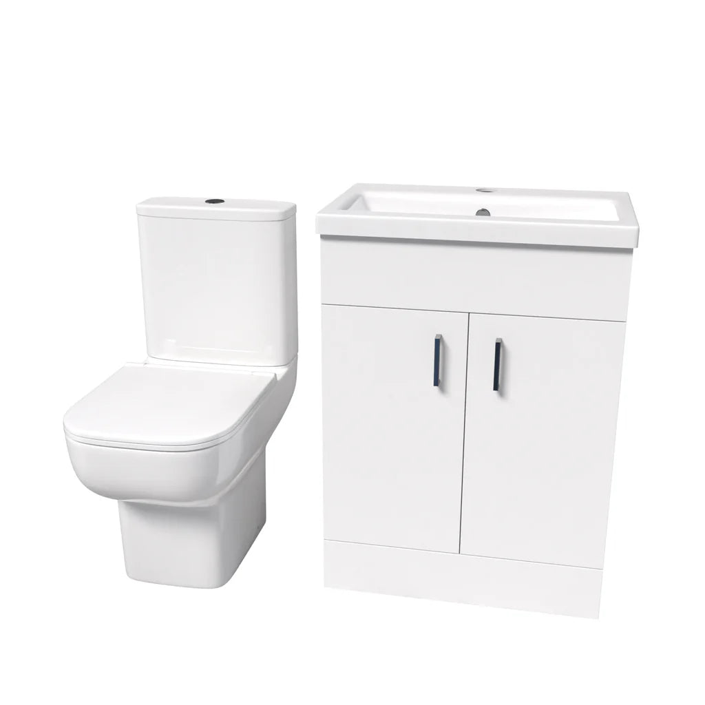 Nanuya 600mm White Bathroom with Basin Vanity & Close Coupled Toilet