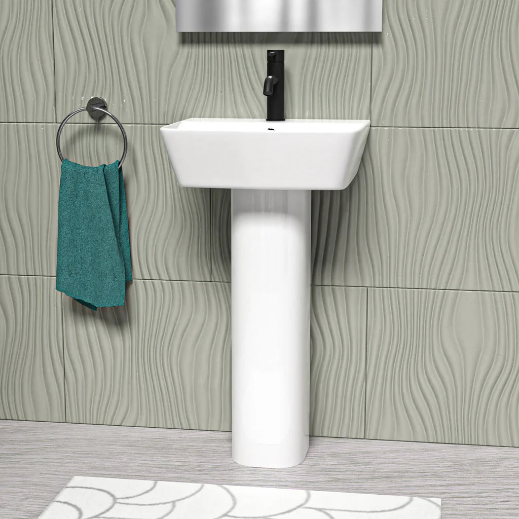 Modern Square White 450mm Full Pedestal Basin