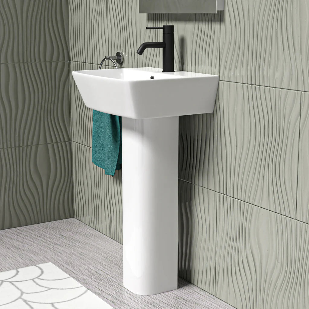 Modern Square White 450mm Full Pedestal Basin