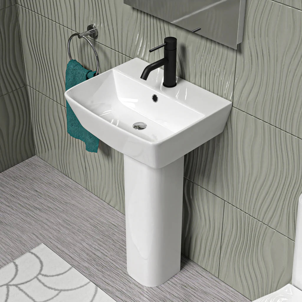 Modern Square White 450mm Full Pedestal Basin