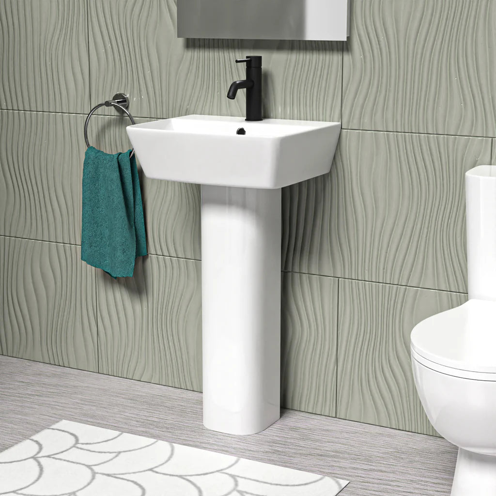 Modern Square White 450mm Full Pedestal Basin