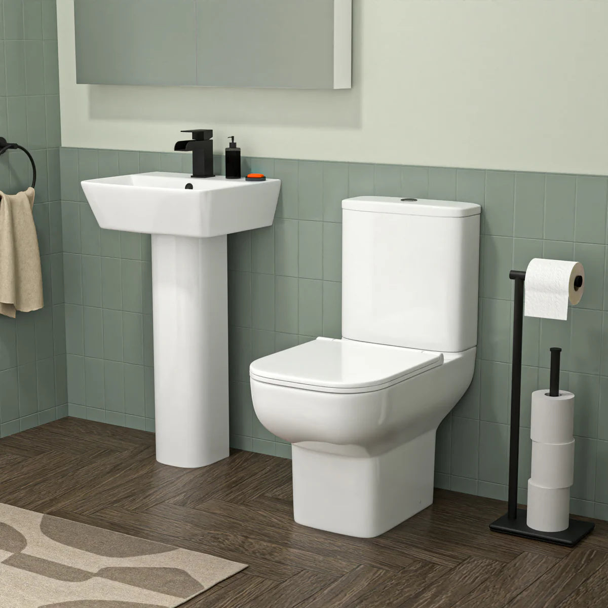 Aris 1500mm Square Pedestal Bathroom Suite with Taps Set