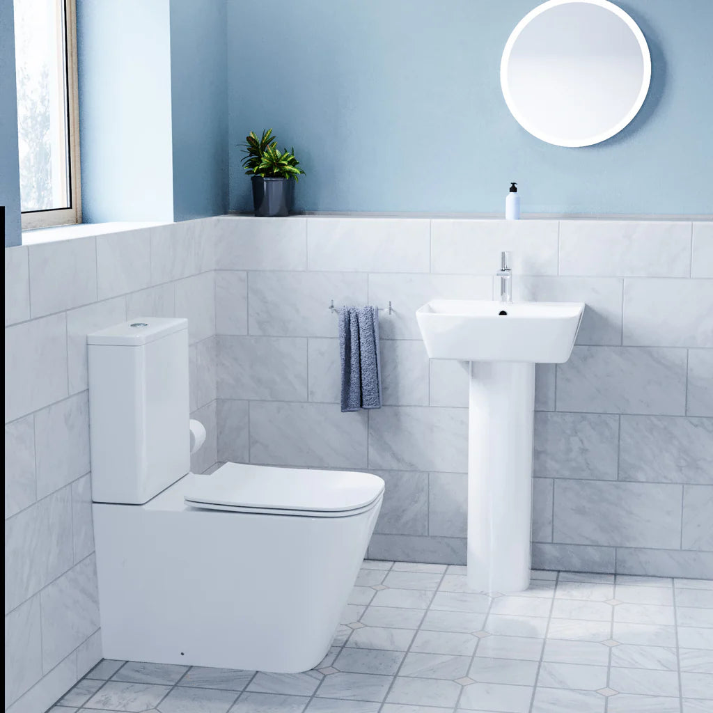 Norton Modern White Square Close Coupled Toilet & 450mm Full Pedestal Basin Set