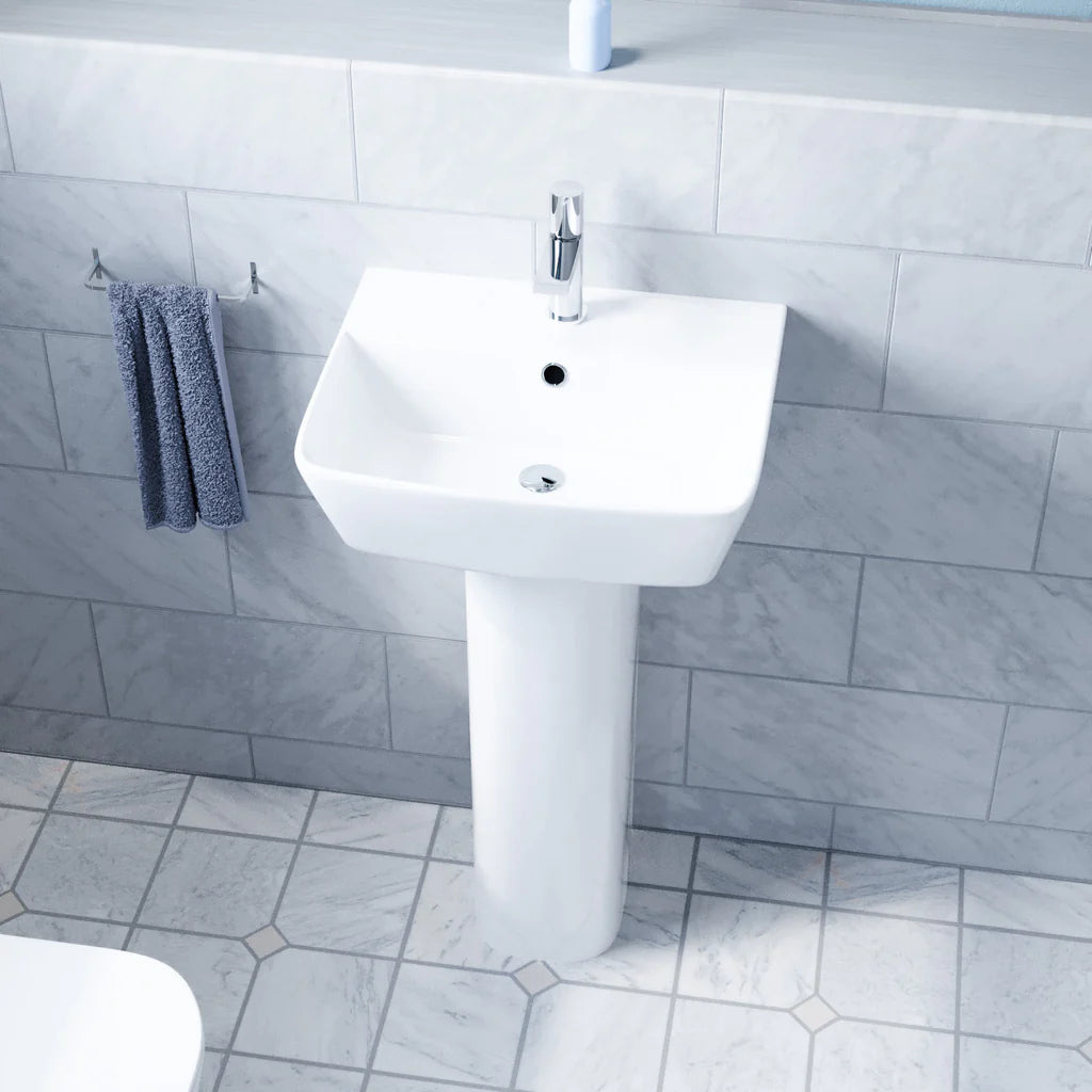Norton Modern White Square Close Coupled Toilet & 450mm Full Pedestal Basin Set