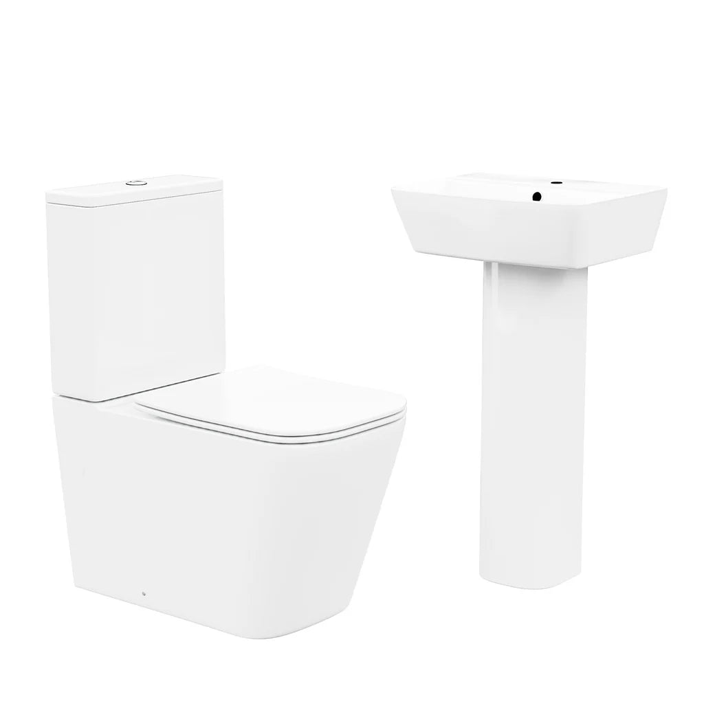 Norton Modern White Square Close Coupled Toilet & 450mm Full Pedestal Basin Set
