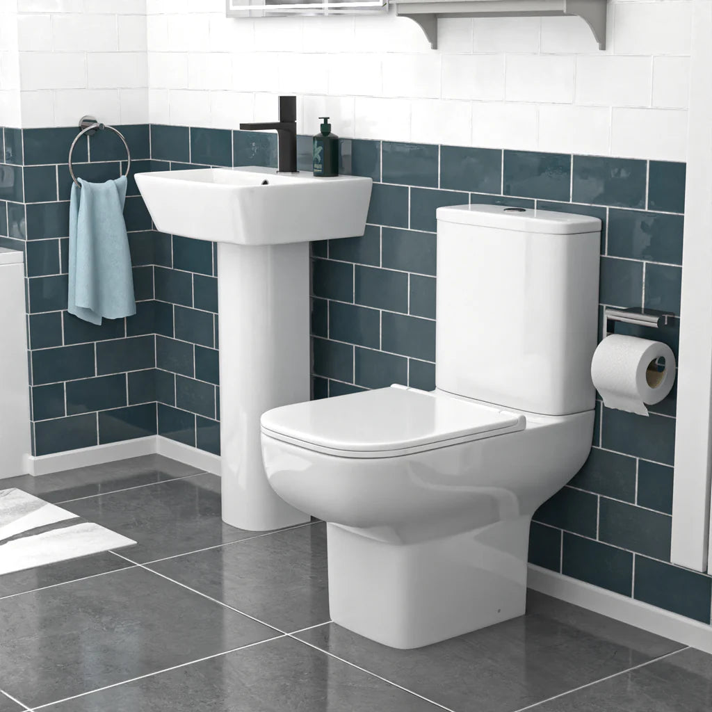 Louie Modern White Square Close Coupled Toilet & 450mm Full Pedestal Basin Set