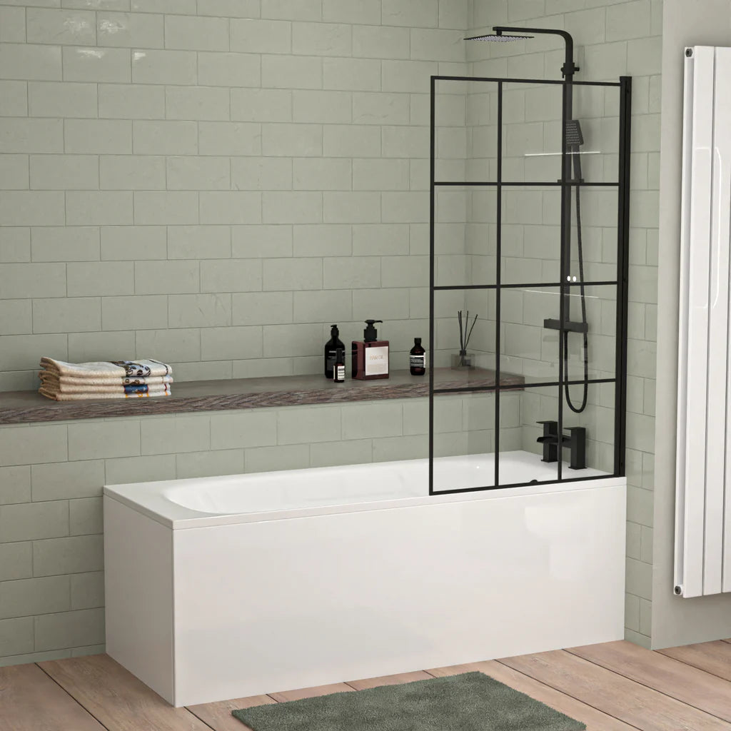Louie Modern Full Bathroom Set - Square Close Coupled Toilet, 450mm Pedestal Basin, Bath Tub & Matte Black Fittings Suite