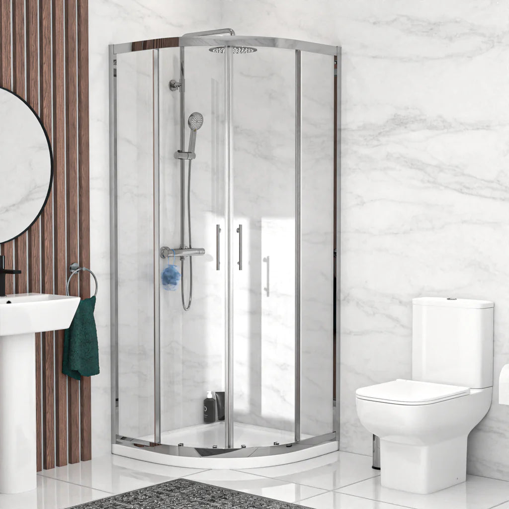 Louie Modern Square Close Coupled Toilet, 450mm Pedestal Basin & Shower Suite (800mm Shower Tray Included) – Modern Bathroom Set