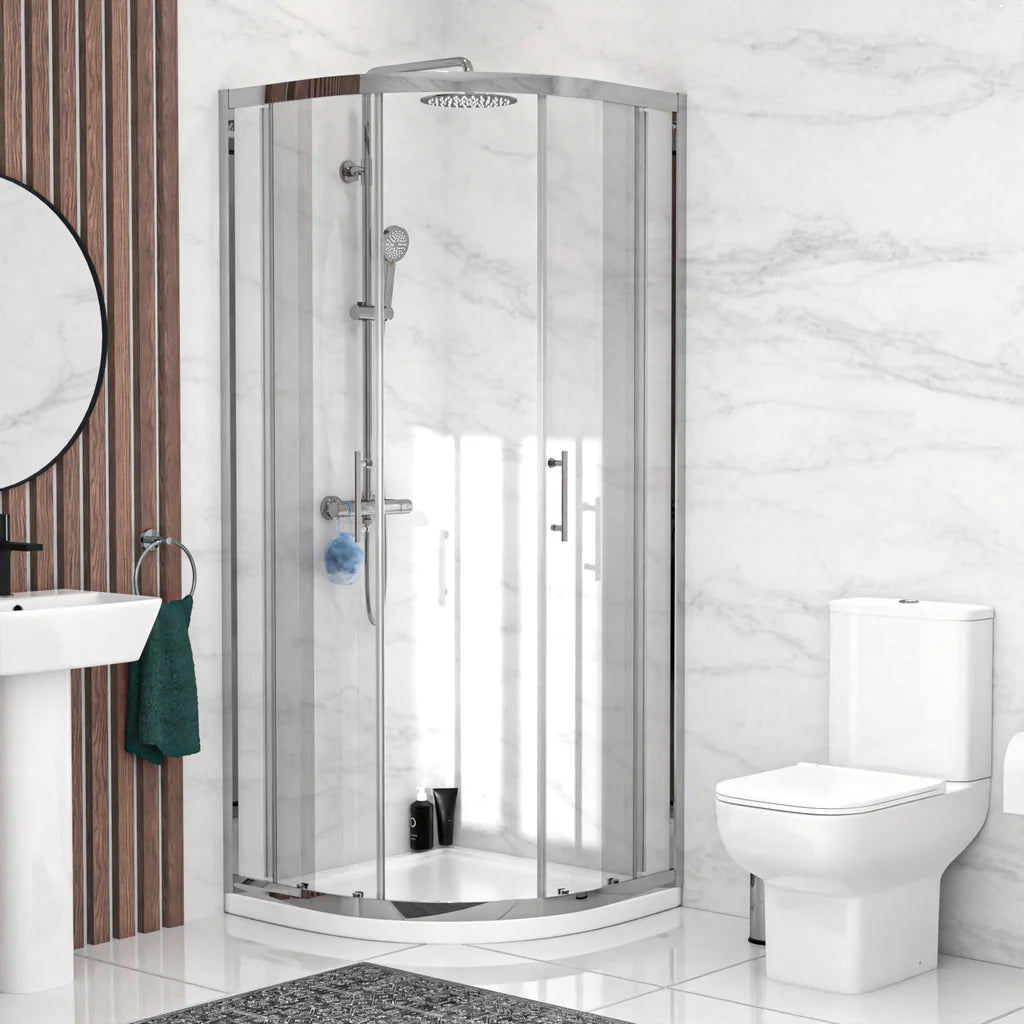 Louie Modern Square Close Coupled Toilet, 450mm Pedestal Basin & Shower Suite (800mm Shower Tray Included) – Modern Bathroom Set