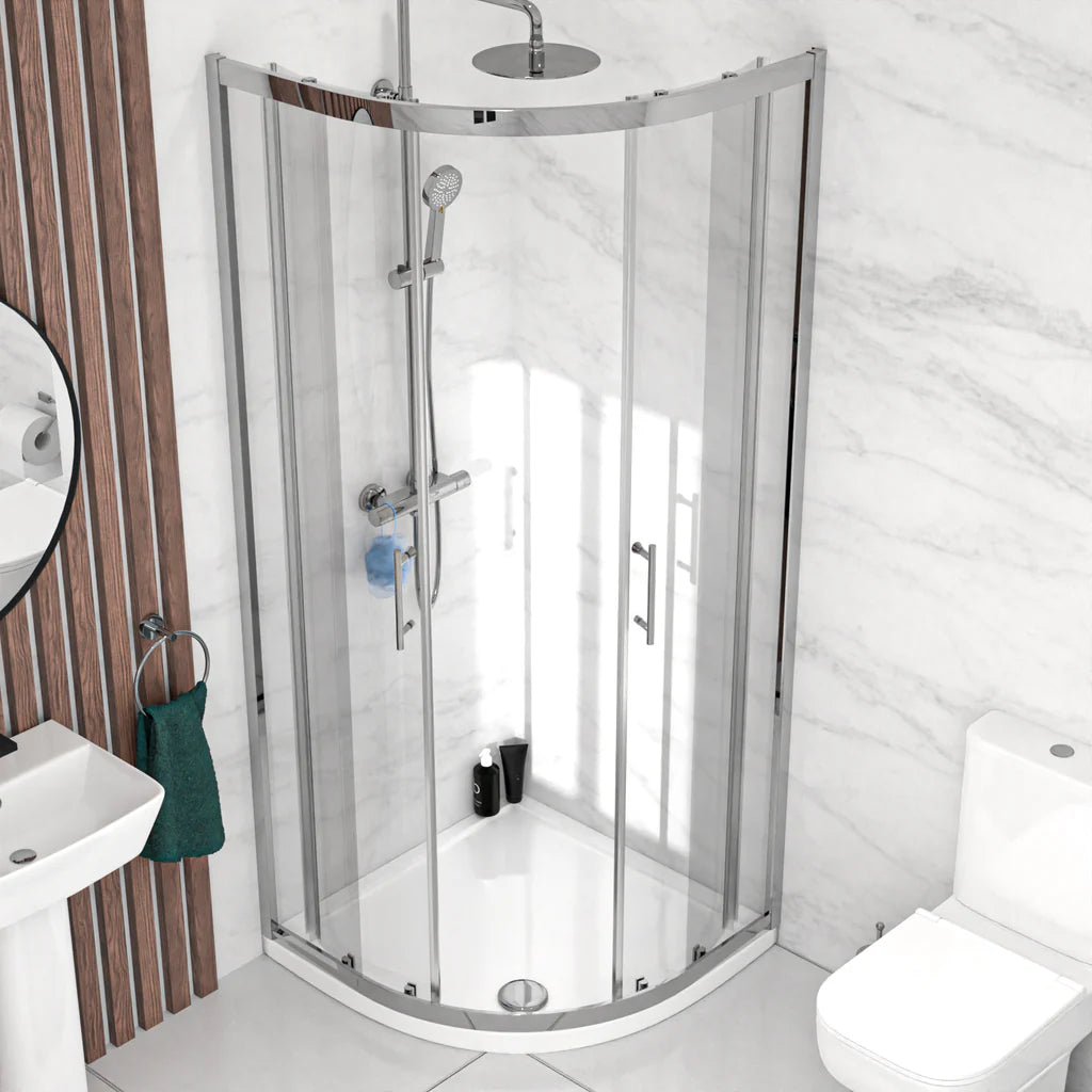 Louie Modern Square Close Coupled Toilet, 450mm Pedestal Basin & Shower Suite (800mm Shower Tray Included) – Modern Bathroom Set