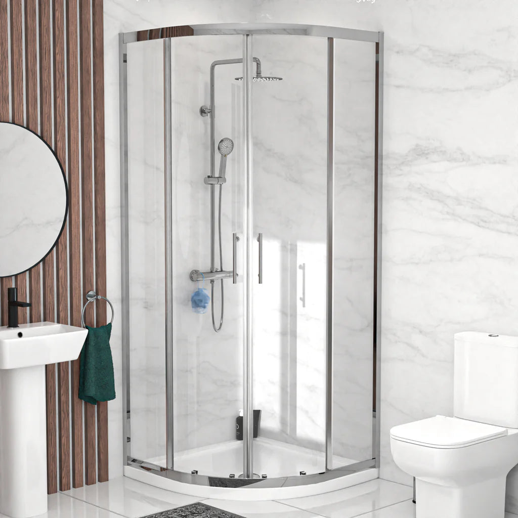 Louie Modern Square Close Coupled Toilet, 450mm Pedestal Basin & Shower Suite (900mm Shower Tray Included) – Modern Bathroom Set