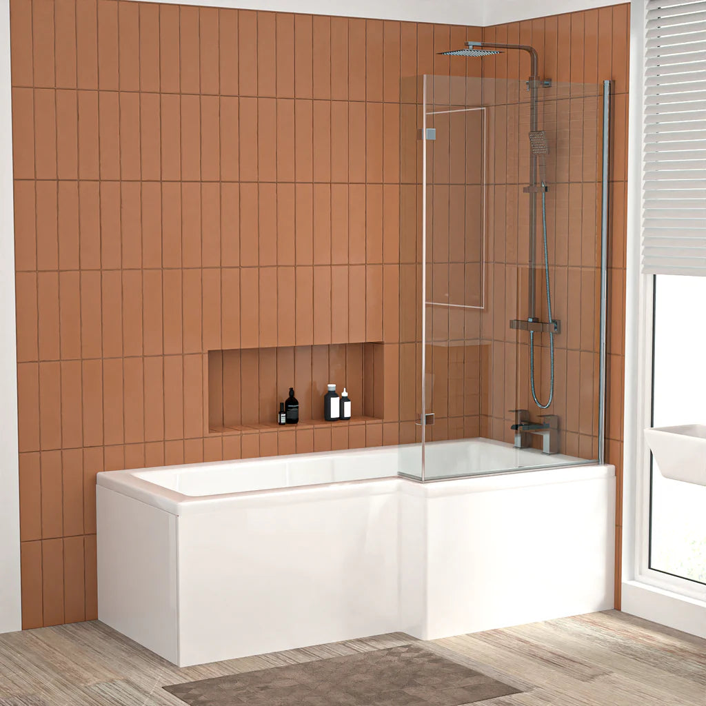 Louie Full Bathroom Suite - 1700mm L-shape Bath, Close Coupled Toilet, 450mm Pedestal Basin, & Chrome Fittings Set