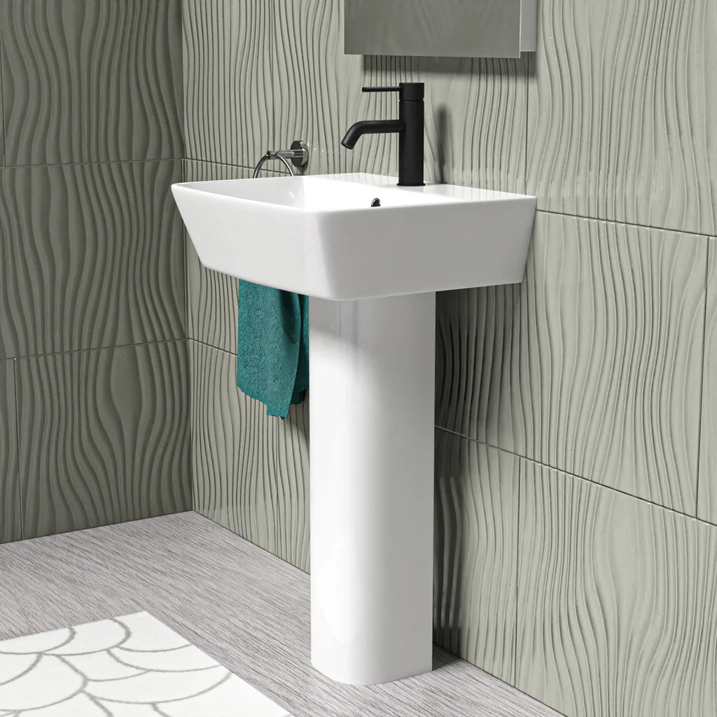 Modern Square 500mm Full Pedestal Basin - Gloss White
