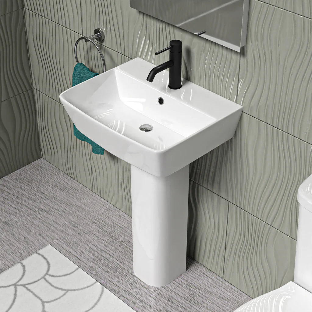 Modern Square 500mm Full Pedestal Basin - Gloss White