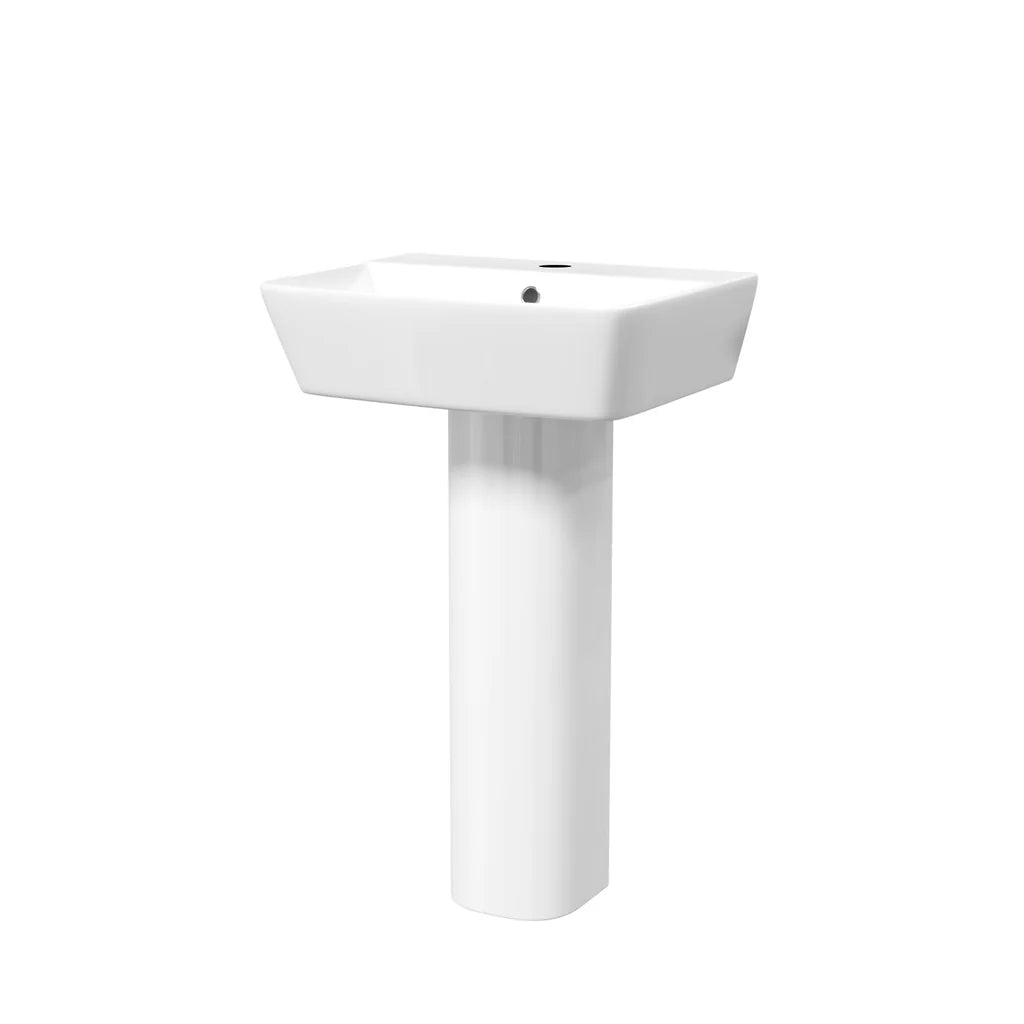 Modern Square 500mm Full Pedestal Basin - Gloss White