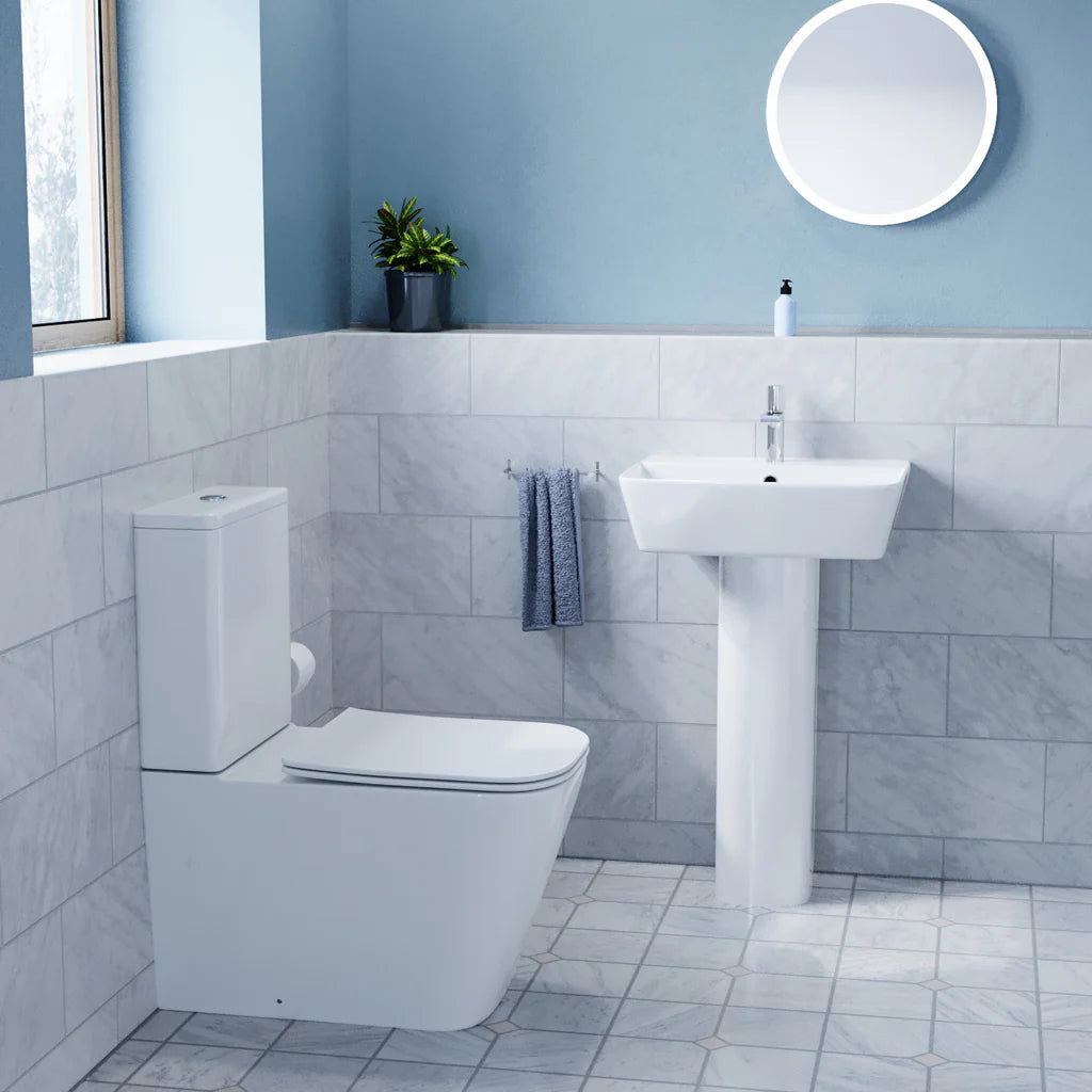Norton Modern White Square Close Coupled Toilet & 500mm Full Pedestal Basin Set