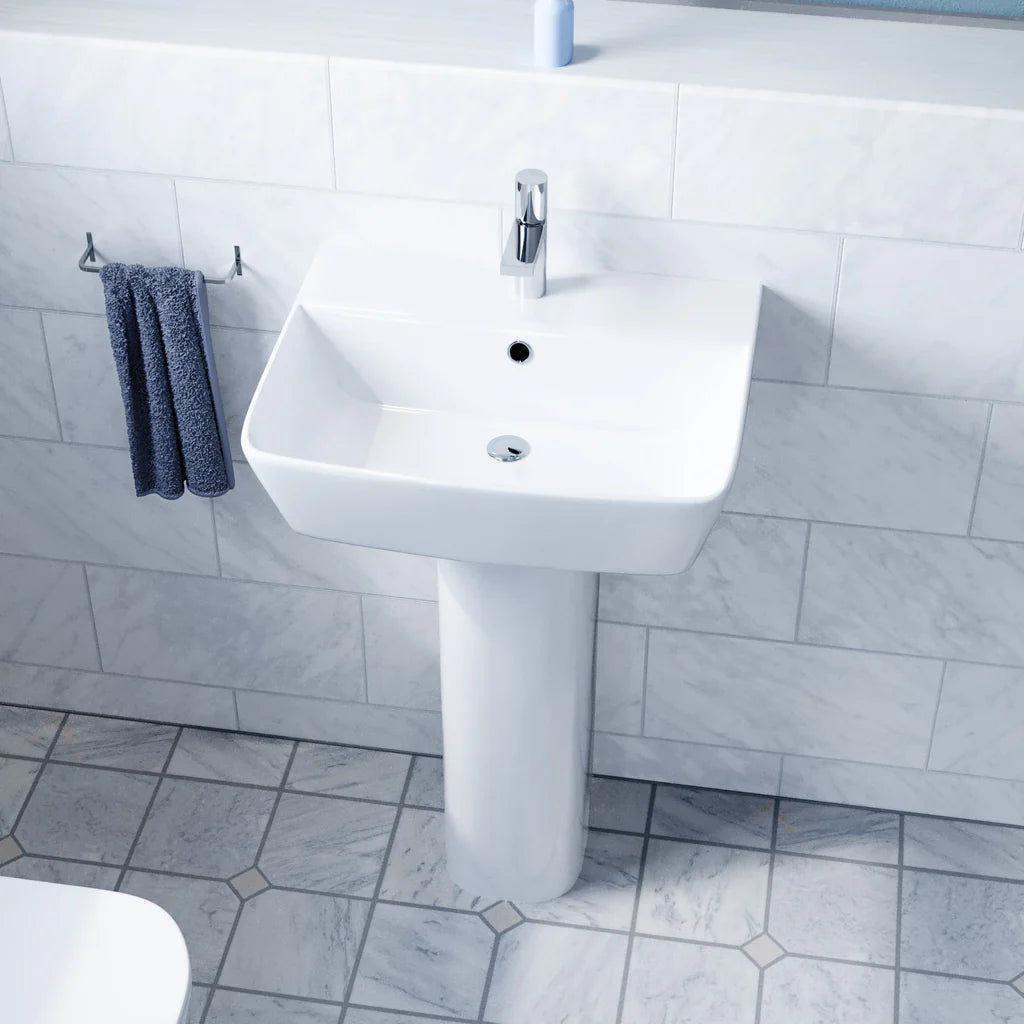 Norton Modern White Square Close Coupled Toilet & 500mm Full Pedestal Basin Set