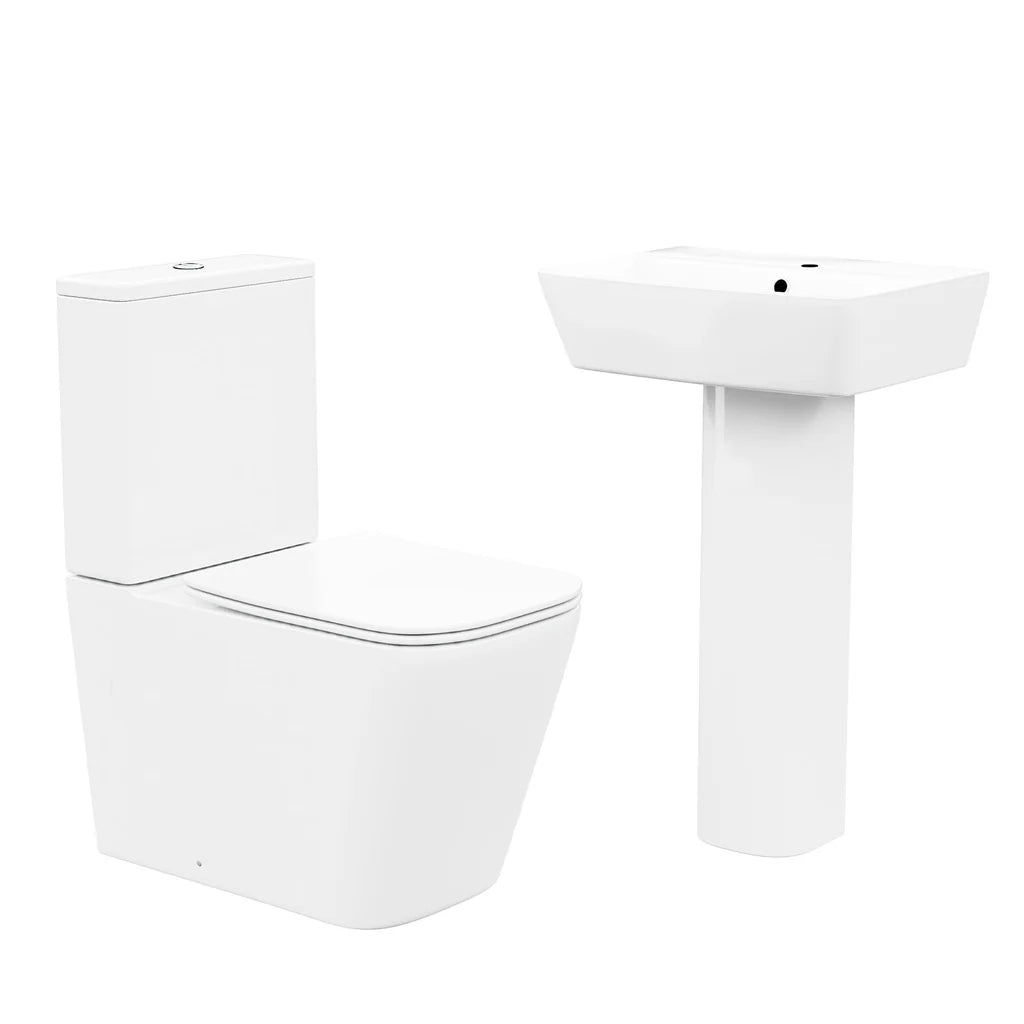 Norton Modern White Square Close Coupled Toilet & 500mm Full Pedestal Basin Set