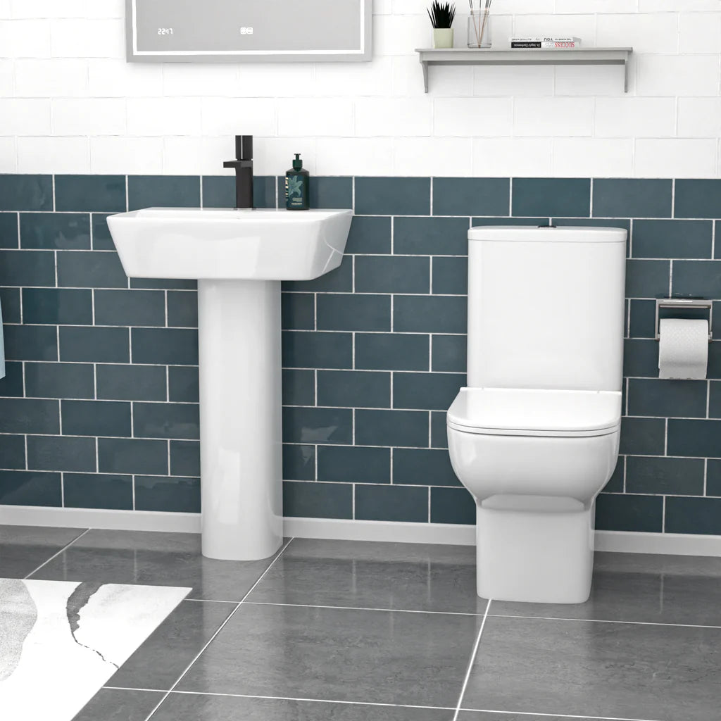 Louie Square Close Coupled Toilet & 500mm Full Pedestal Basin Set