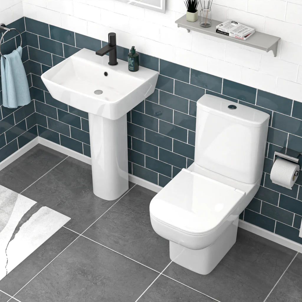 Louie Square Close Coupled Toilet & 500mm Full Pedestal Basin Set