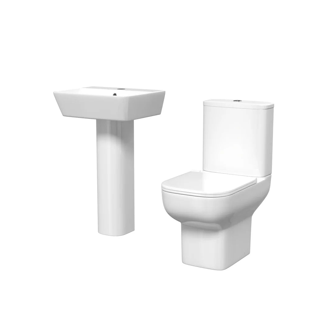 Louie Square Close Coupled Toilet & 500mm Full Pedestal Basin Set