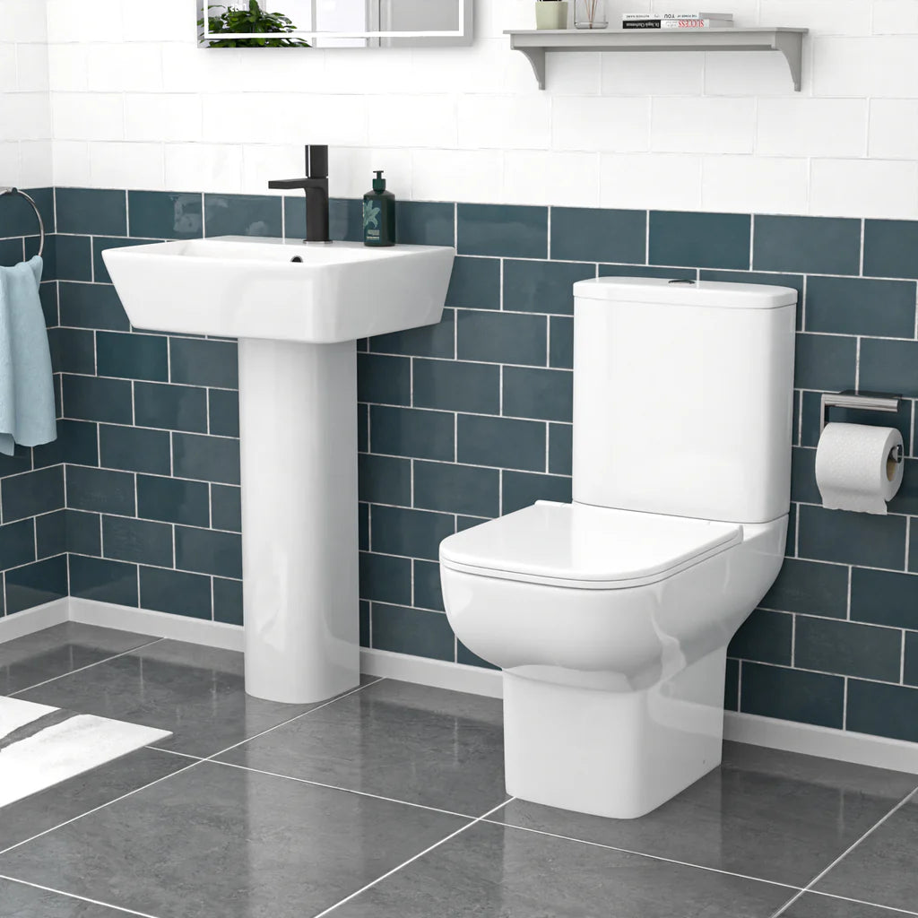 Louie Square Close Coupled Toilet & 500mm Full Pedestal Basin Set